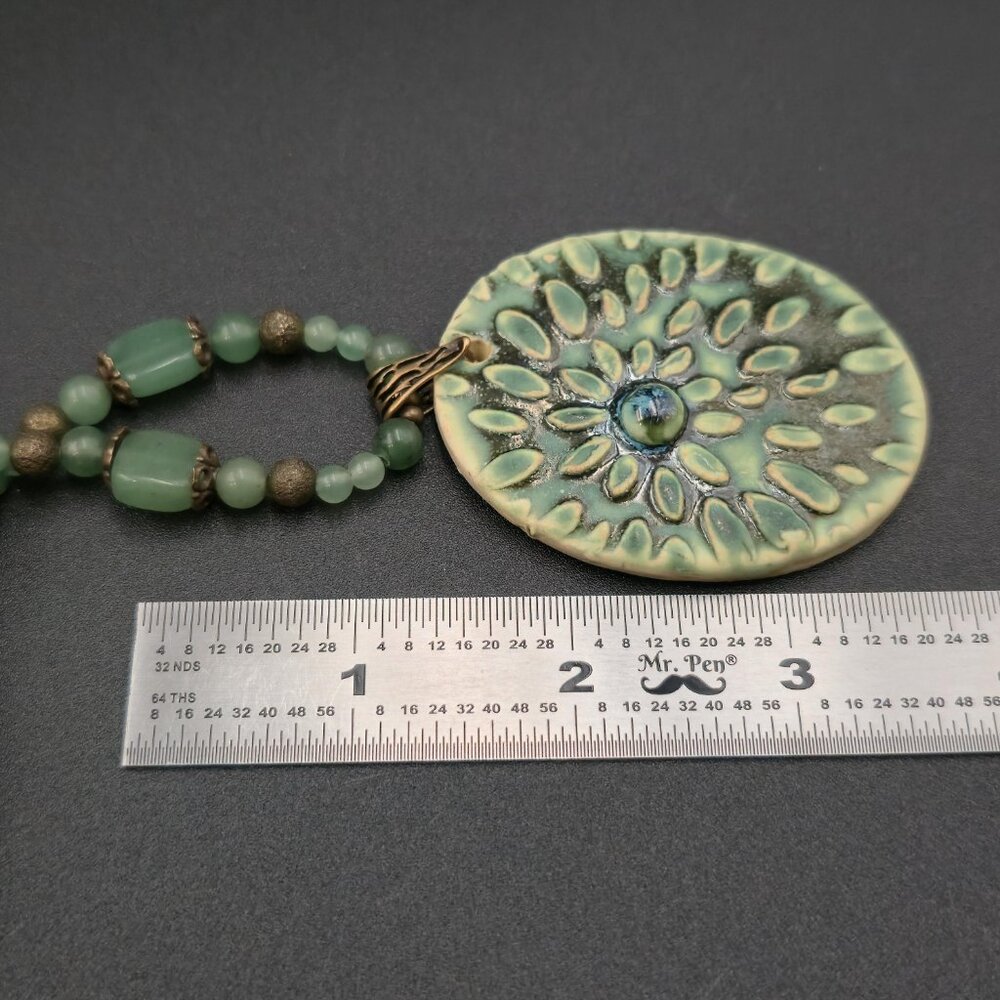 22 Inch Aventurine Stones Handmade Glass Pendant Necklace B999 - Picture 7 of 8